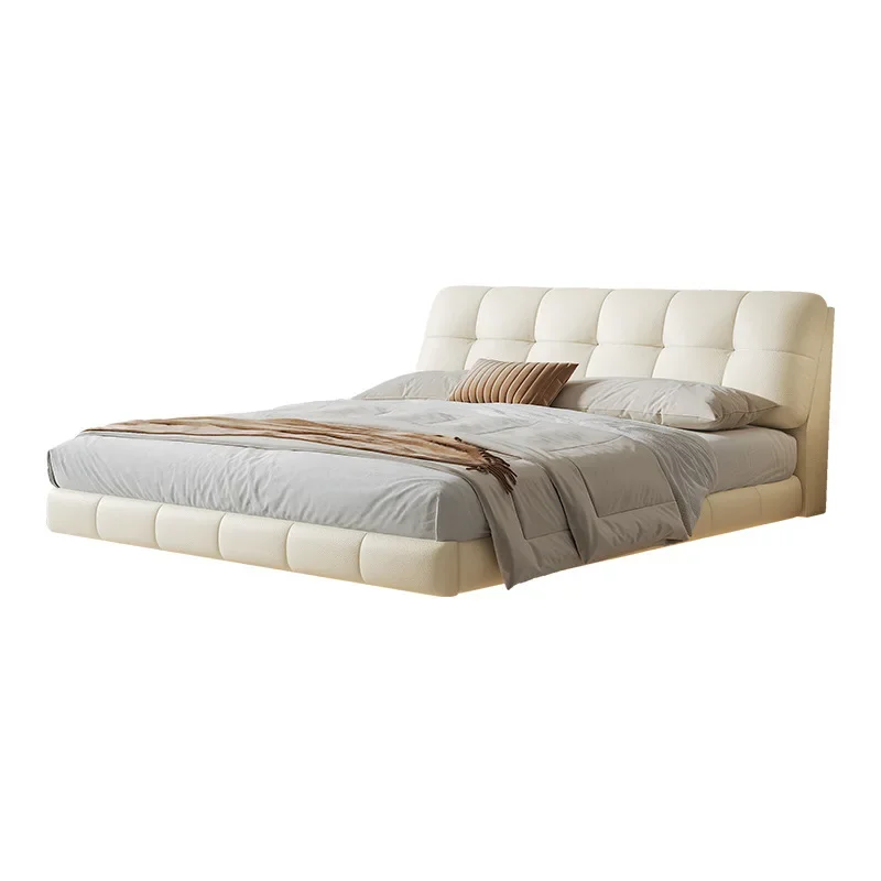 

Cowhide Easy and simple modern double master bedroom large bed storage high box bed leather bed