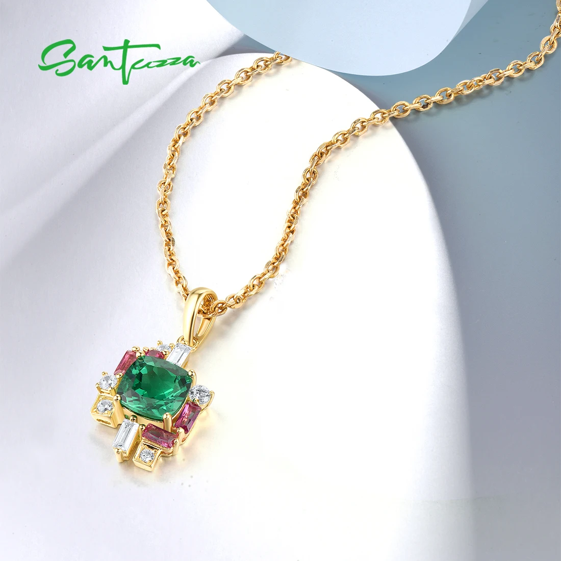 SANTUZZA Authentic 925 Sterling Silver Pendant for Women Sparkling Colorful Elegant Wedding Anniversary Gifts Fine Jewelry Sets