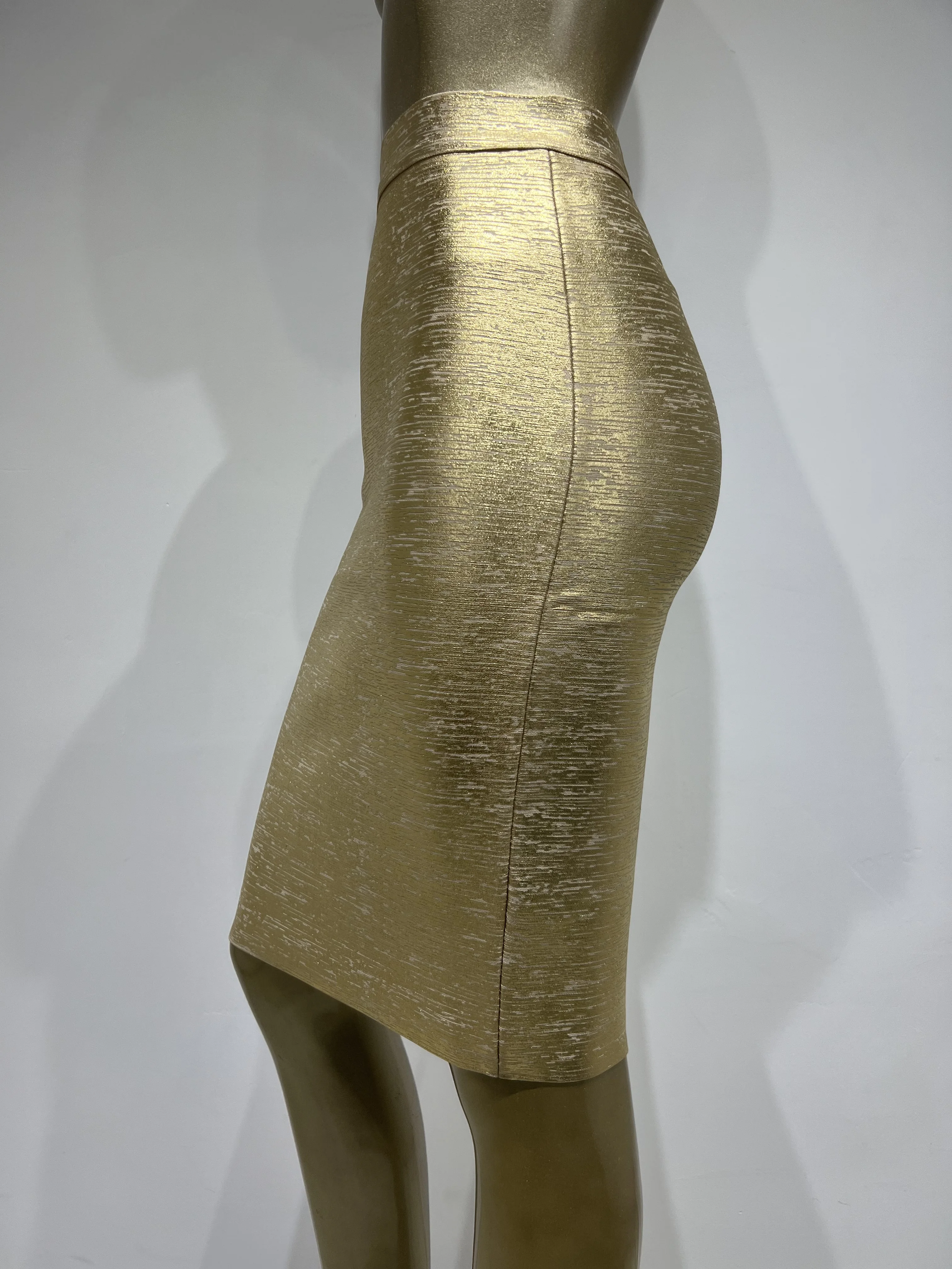 60cm Gold Bronzing Bodycon Bandage Skirts for Women Elegant High Waist Knee Length Pencil Skirt High Street Office Club Party