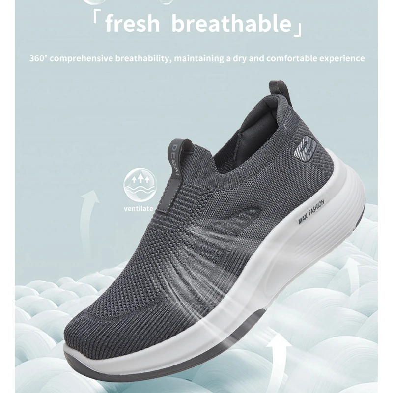 Desai Men's Wide Width Knit Slip-on Sneakers Max Cushion Walking Shoes Lightweight Breathable