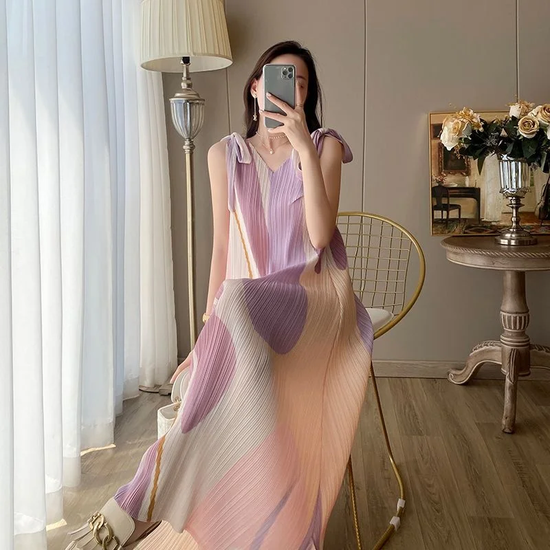 

Beach Vacation Gentle Wind Elegant High-End Feeling Sanya Sea Coast Holiday Gentle Wind Princess Sleeve Gathered Dress