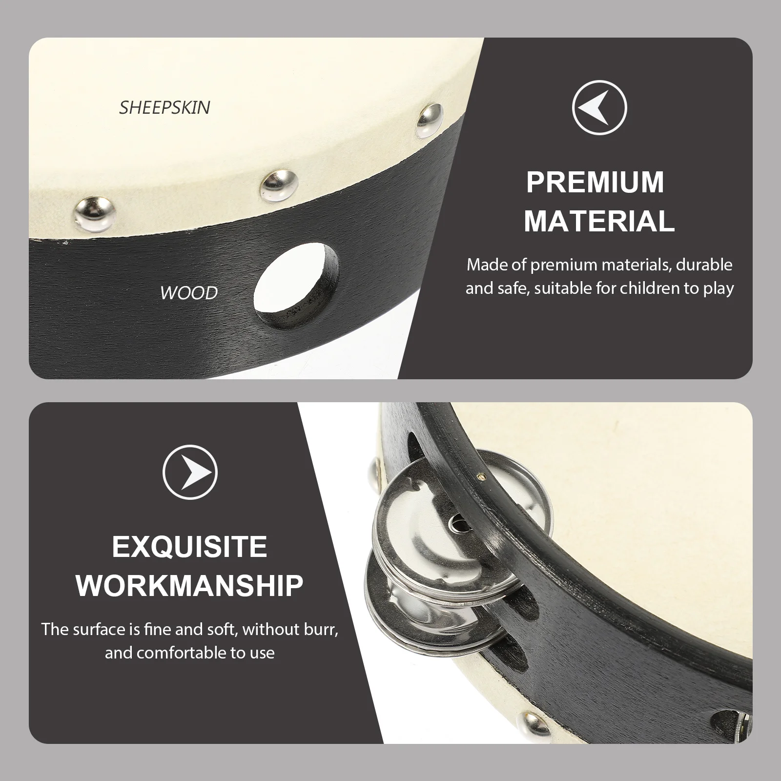 

2Pcs Tambourines for Percussion Instruments Handheld Hand Drum Set Early Learning Birthday Party Favors Rhythm Building