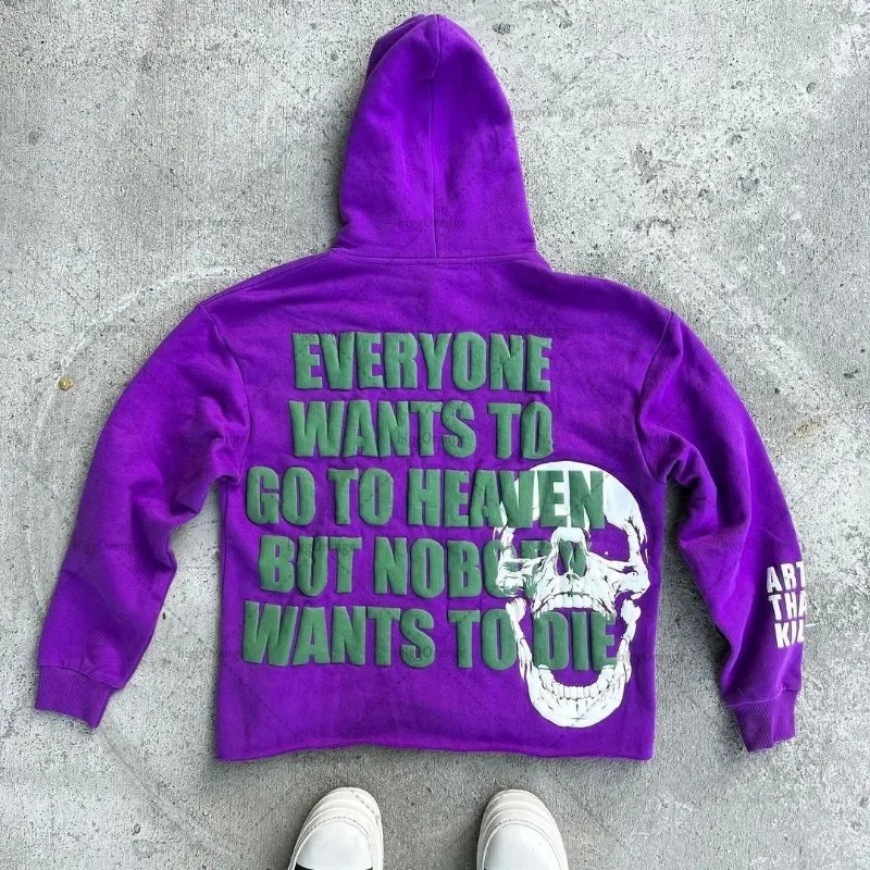 Y2k New Letter Skull Print Oversized Sweatshirt Men Hip-hop Retro All-match Pullover Hoodie Street Loose Casual Wear Women