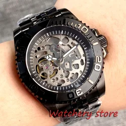 New 40mm NH70 Movement Black PVD Mens Watch Sapphire Glass Luminous Hands Ceramic Black Blue Bezel steel Bracelet