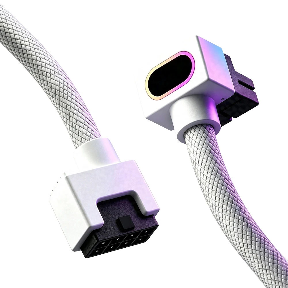 Kabel przedłużający ARGB Sync 8Pin ATX/CPU PC, kabel adaptera 8Pin GPU/PCIE/VGA z wypukłym wzorem, z kolorowym podświetleniem ARGB, czarno-biały. — zdjęcie produktu 4