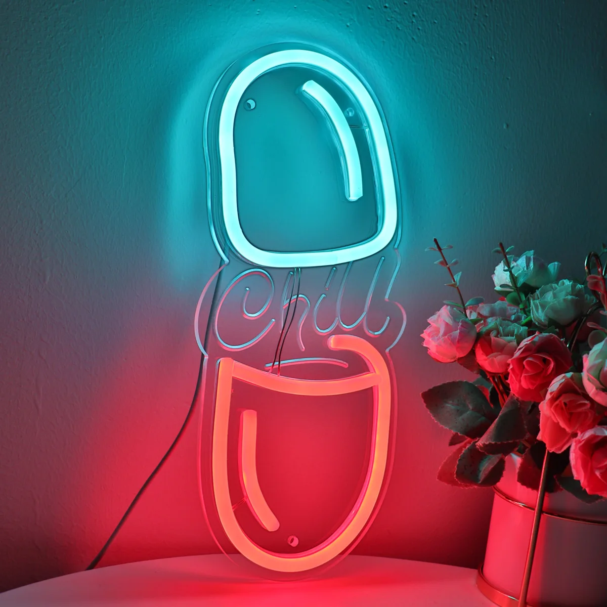 

1PC Chill With Capsule LED Wall Neon Sign Light For Room Party Home Pub Club Gallery Studio Decoration Gifts 4.92''*11.61''