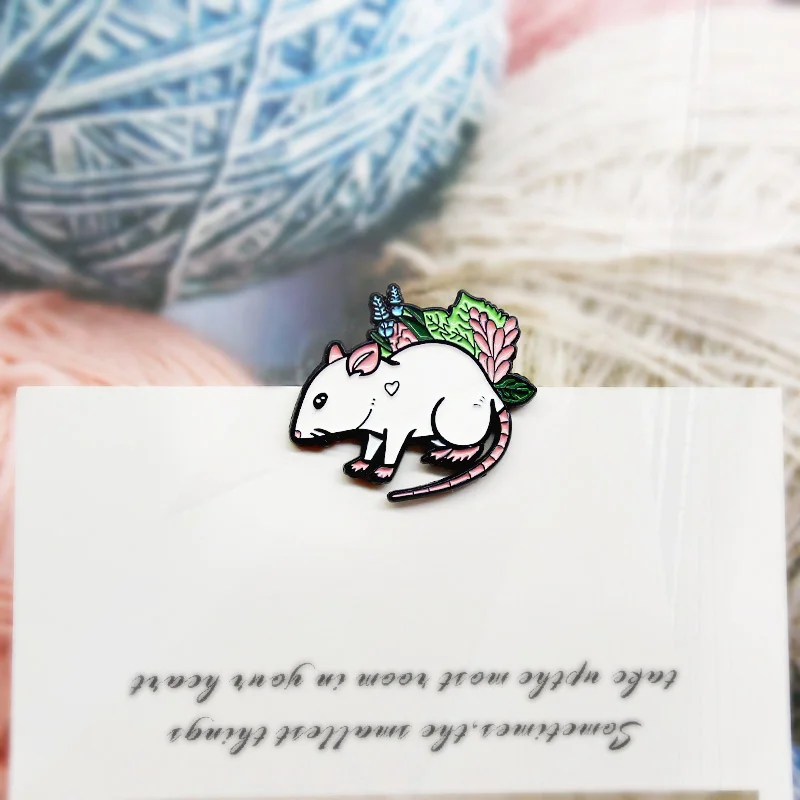 Banner HOORAY pianta fiori pini borsa vestiti distintivi risvolto gioielli divertenti spilla smaltata animale cartone animato personalizzato ratto bianco volpe rossa