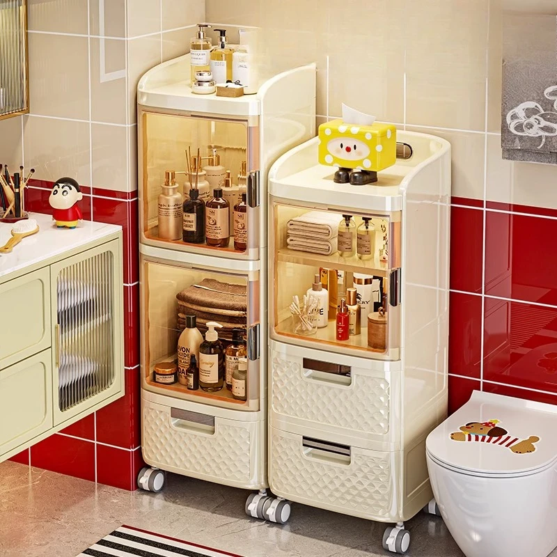 

Multifunctional Slim Storage Cabinet Narrow Bathroom Rack Plastic Gap Storage Unit for Living Room Snack Organization Drawers