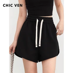 CHIC VEN Women Short Straight Pant New Elastic High Waist Drawstring Sports Casual Shorts A-line Clothing Spring Summer 2024