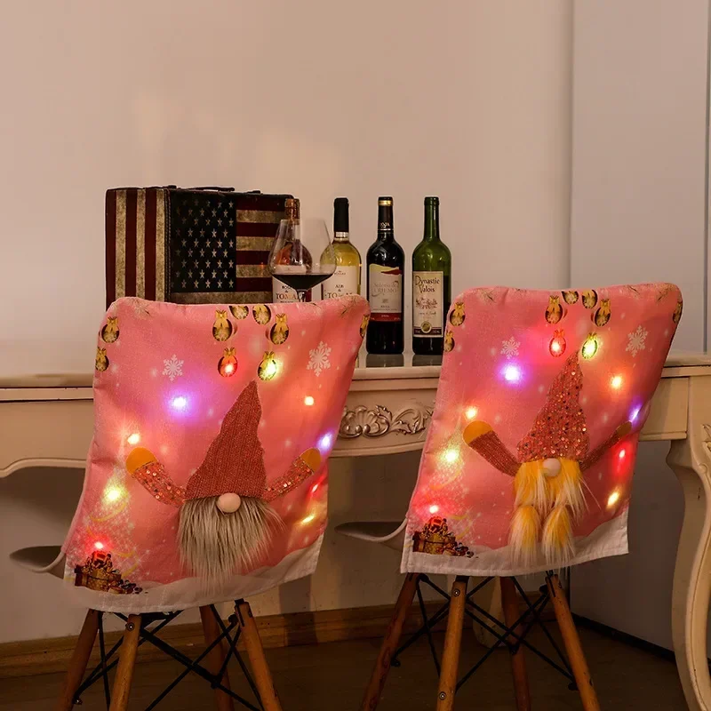 8PCS LED New Christmas Decoration Christmas Chair Cover Dwarf Chair Set Couple Style Pink with Rudolf Light Color Chair Cover