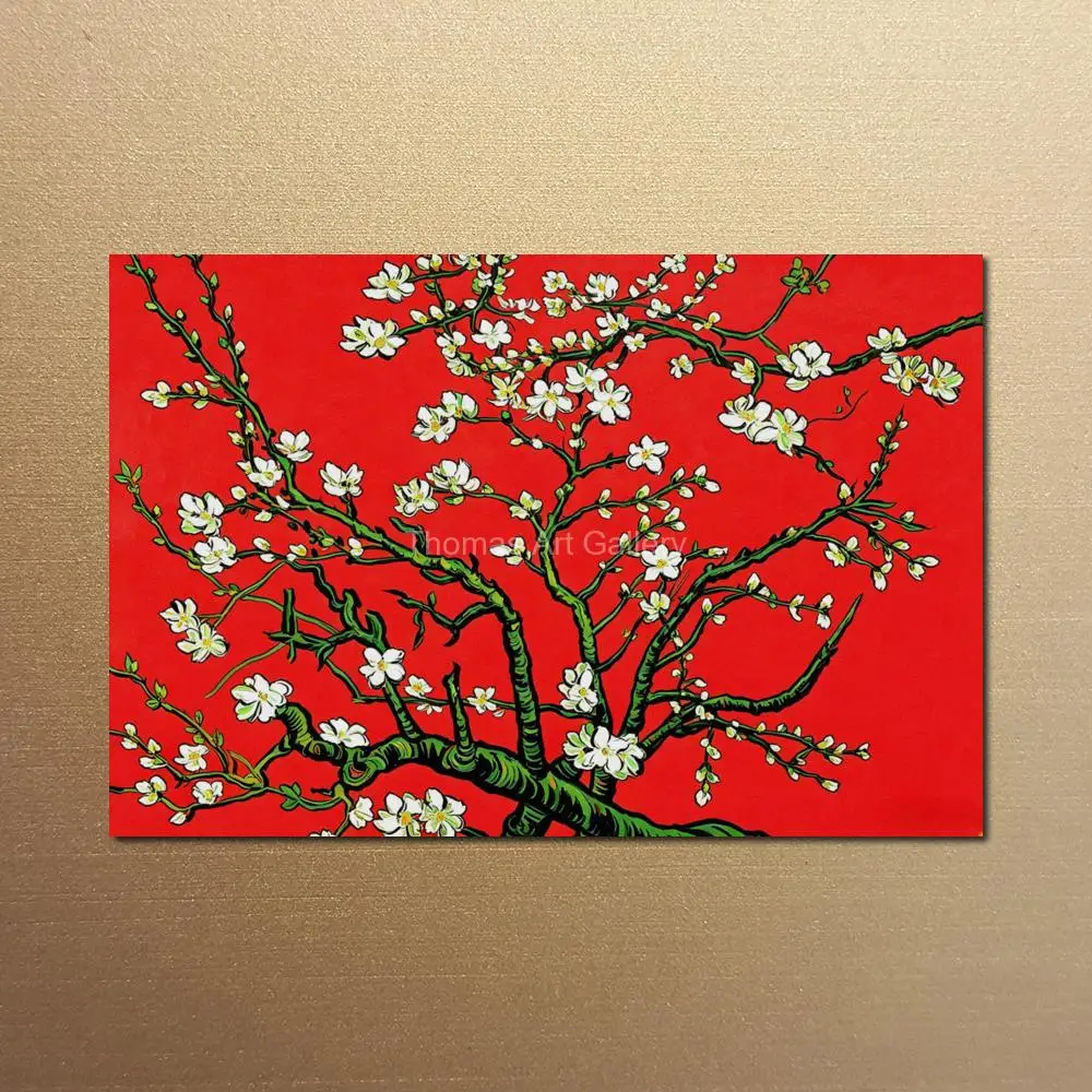 Large Van Gogh Almond Branches in Bloom Canvas Wall Art HD Printed Red Flowers Abstract Modern Decor for Living Room Bedroom