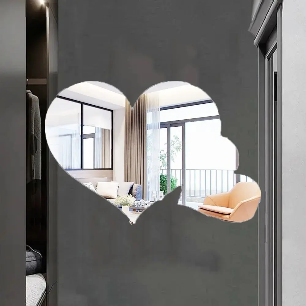 3D Heart Shaped Mirror Stickers DIY Heart Shaped Acrylic Wall Stickers Waterproof Mirror Surface Design Heart Art Mural