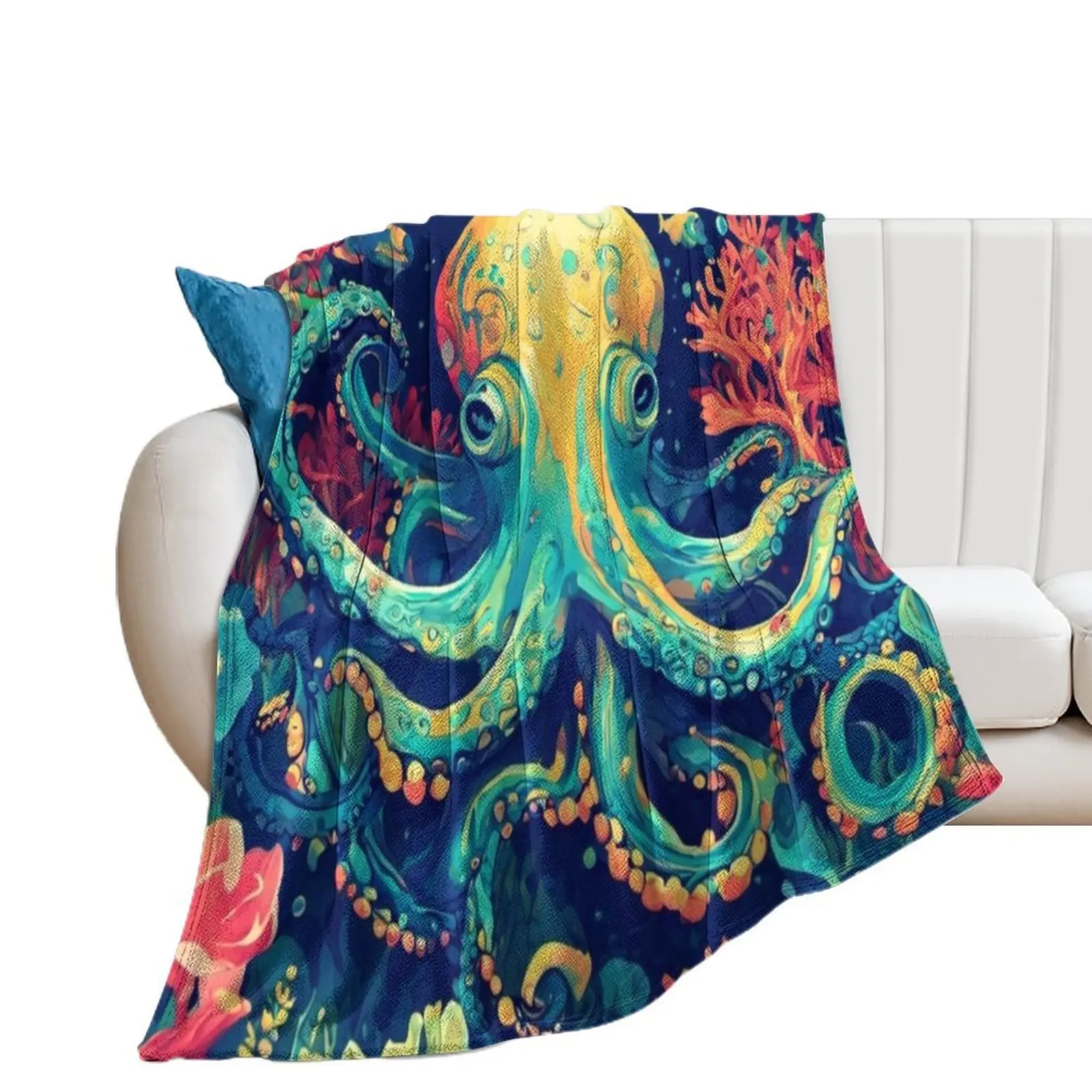 Octopus Cephalopod Throw Blanket for sofa Multi-Purpose Decorative Beds Blankets