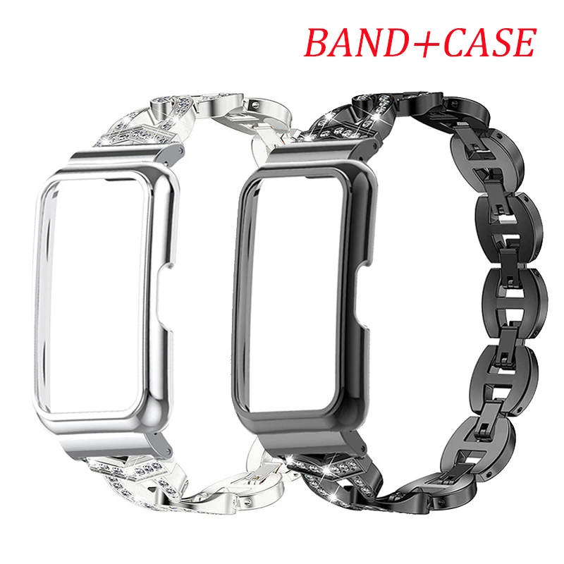 Funda protectora de correa para HUAWEI BAND 10 correa de reloj de diamantes para Huawei Band 9 pulsera de Metal para huawei band 8 7 carcasa protectora