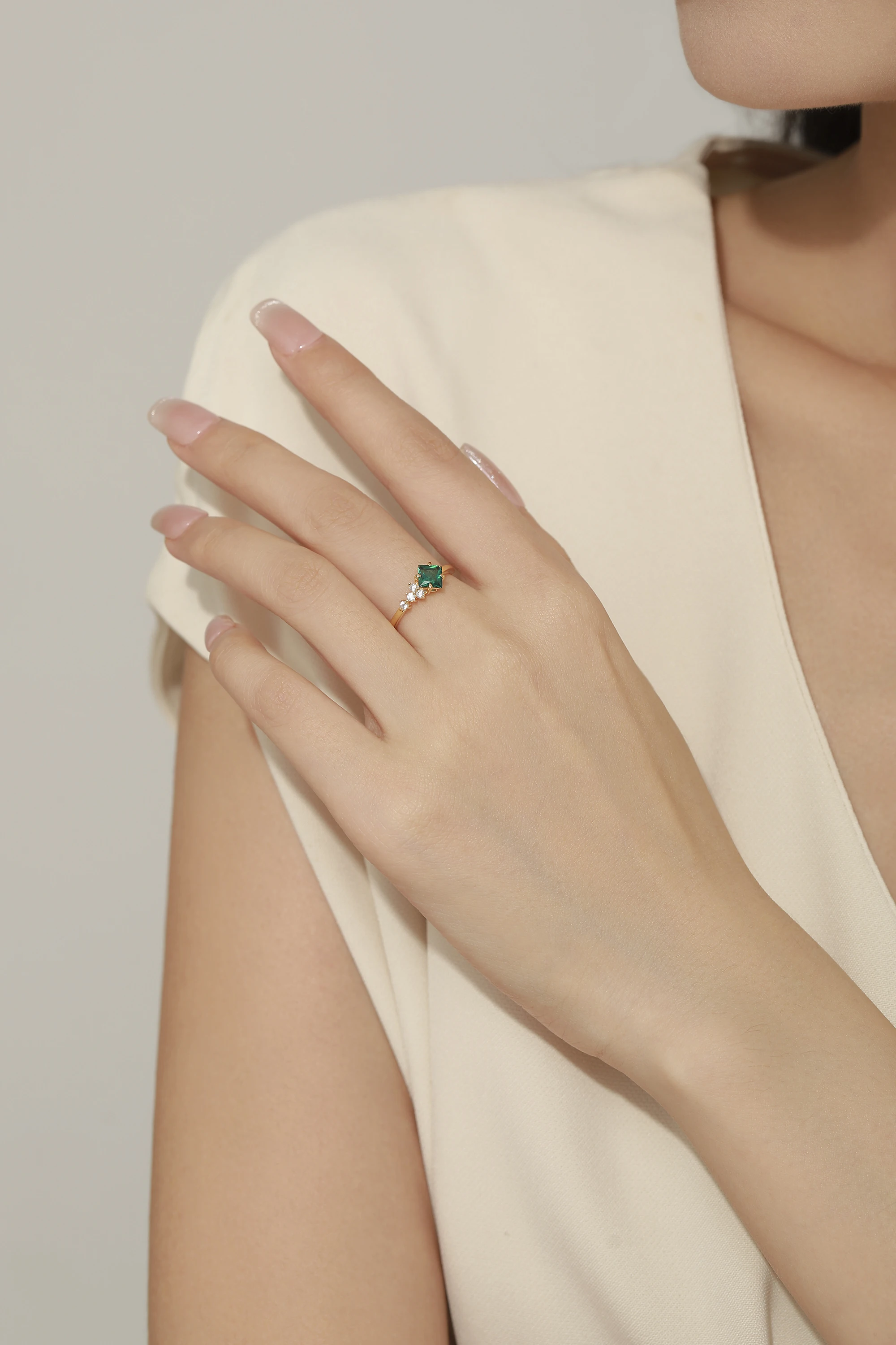 CHARMING Original Design Created Emerald Fold Ring Luxury 925 Sterling Silver Gold plated for Women Party Wear Jewelry Hot Sale