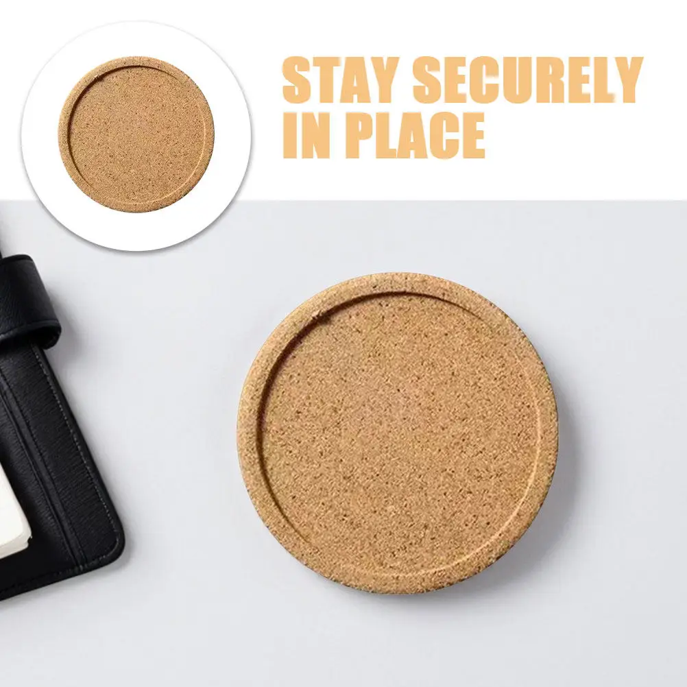 4Pcs Soft Cork Coasters 10Cm Diameter Anti Slip Concave Design Heat Insulating Coaster for Mugs Glass Cups Office Kitchen Picnic