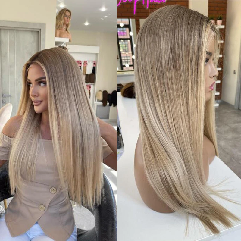 

Косплей Вечеринка Ombre Блондинка Синтетический Парик Фронта Шнурка для Женщин Длинные Светло-Коричневые Золотистые Светлые Парики Предварительно Сорванные Жаростойкие