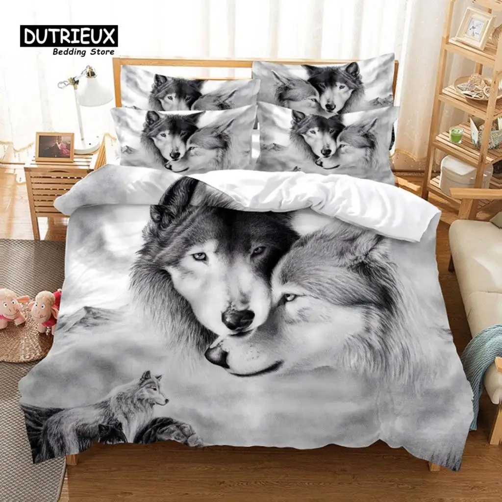 

Love Wolf Duvet Cover Set, Fashion Bedding Set, Soft Comfortable Breathable Duvet Cover, For Bedroom Guest Room Decor