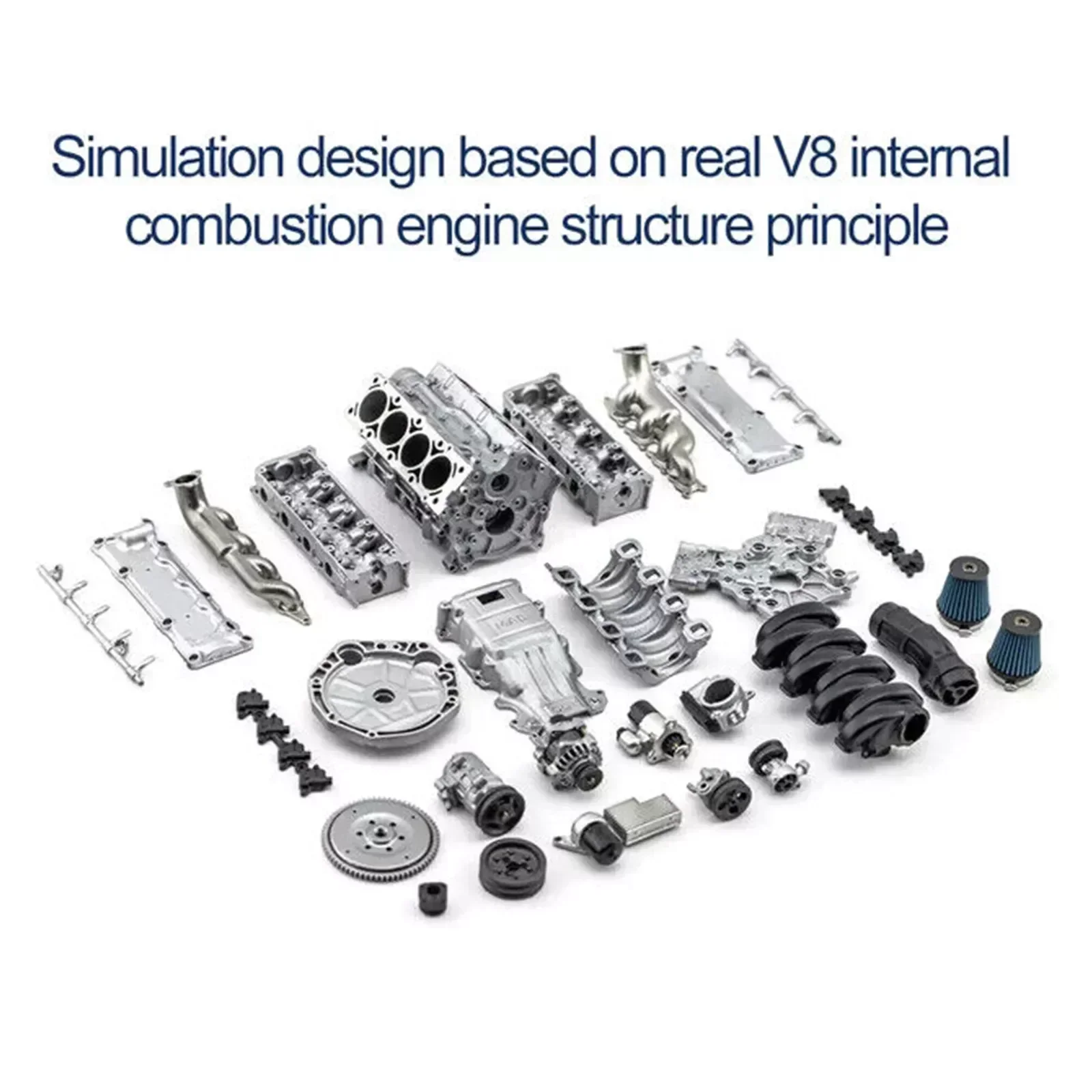 Supercharging MAD V8 Engine Internal Combustion Model Assembly Kit RC Full Simulation Engine Suitable for RC Car SCX10 II Capra