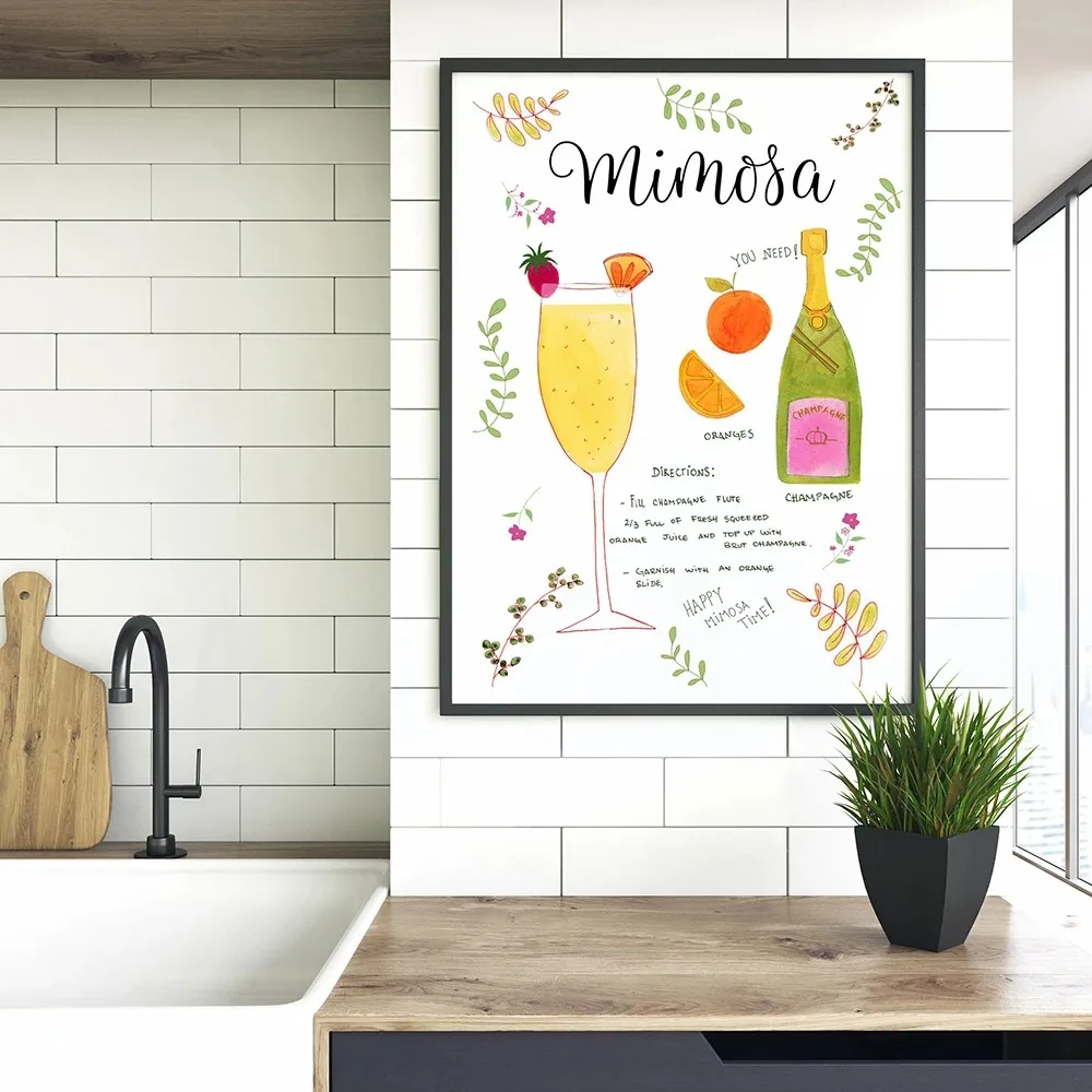 ملصقات كوكتات برول سبريتز برسوم كرتونية وطباعة ، وصفة سانجريا ميموسا ، لوحة قماشية ، نادي ، بار ، متجر ، صور لتزيين الجدران