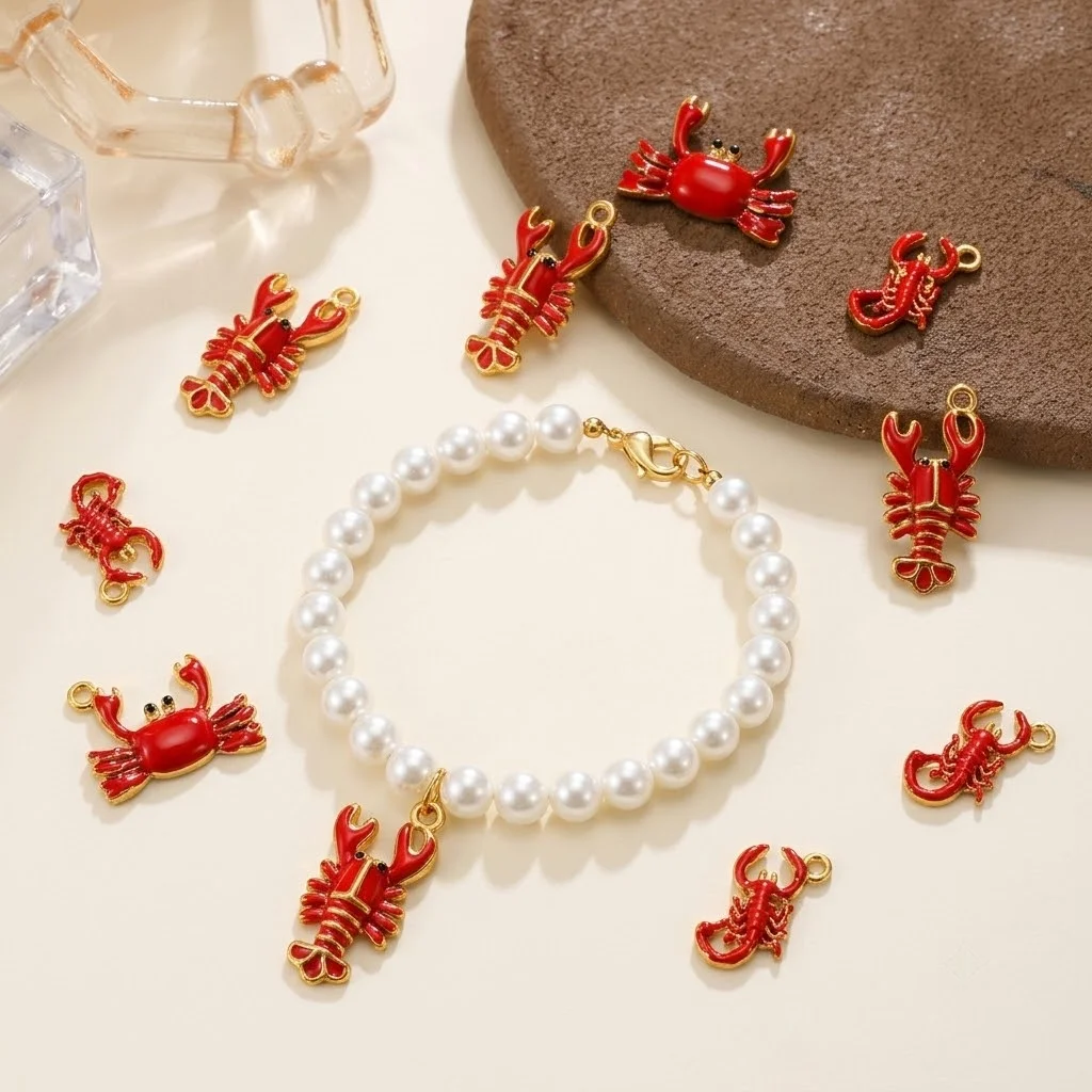 2 Stück Edelstahl Cartoon-Hummer-Anhänger, Niedliche Hummer-Charms für DIY Ohrringe, Halsketten, Armbänder, Schmuckherstellung – Detail 1