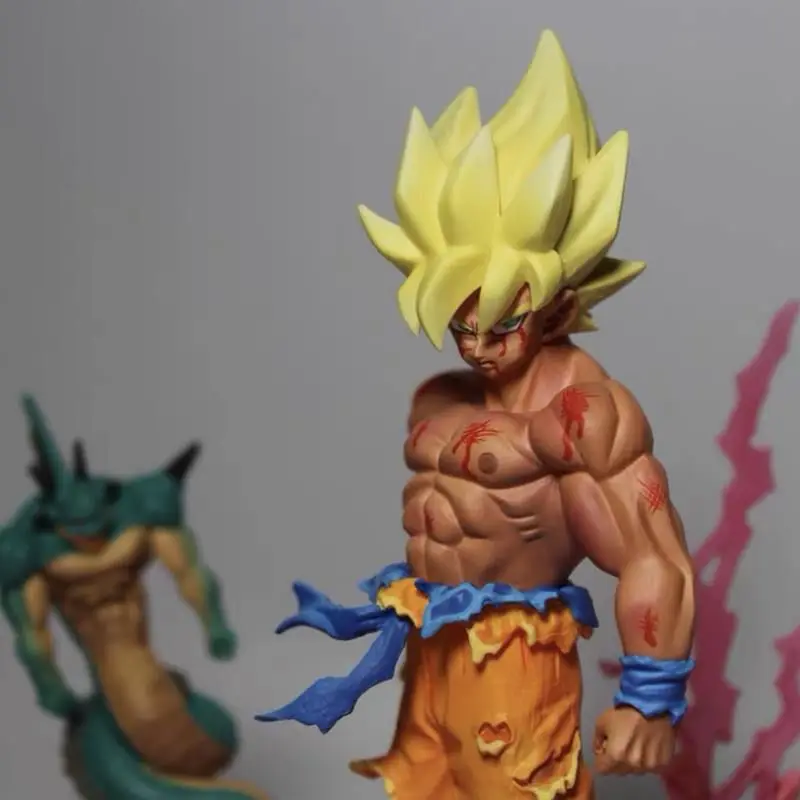 Dragon Ball Anime Periférico Gk Feito à Mão Super Saiyan Batalha Danos Son Goku Divino Dragão Cena Ornamento Presente