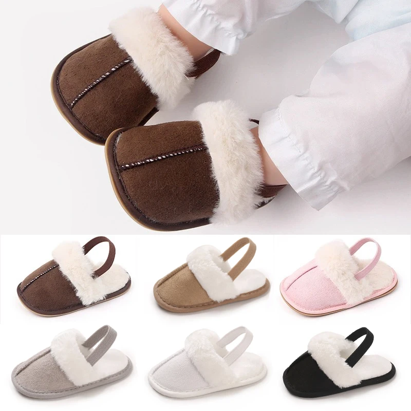 

Spring and Winter Baby Shoes Cute Indoor Baby Fluffy Slippers Baby Toddler Boys and Girls Shoes Sandals First Step Walker 0-18M