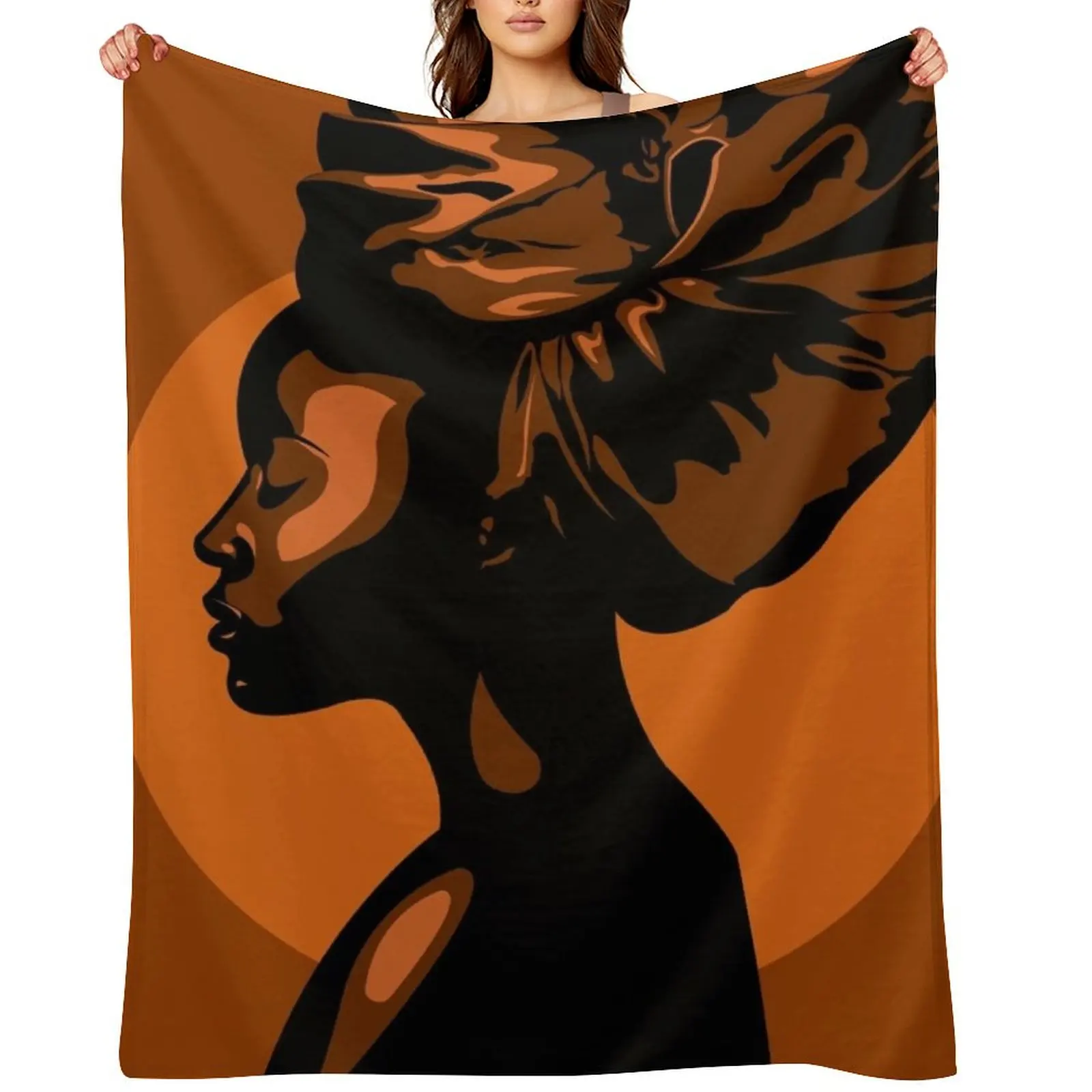

African Woman Silhouette Illustration Throw Blanket Flannel Fabric funny gift Luxury Designer Large Blankets