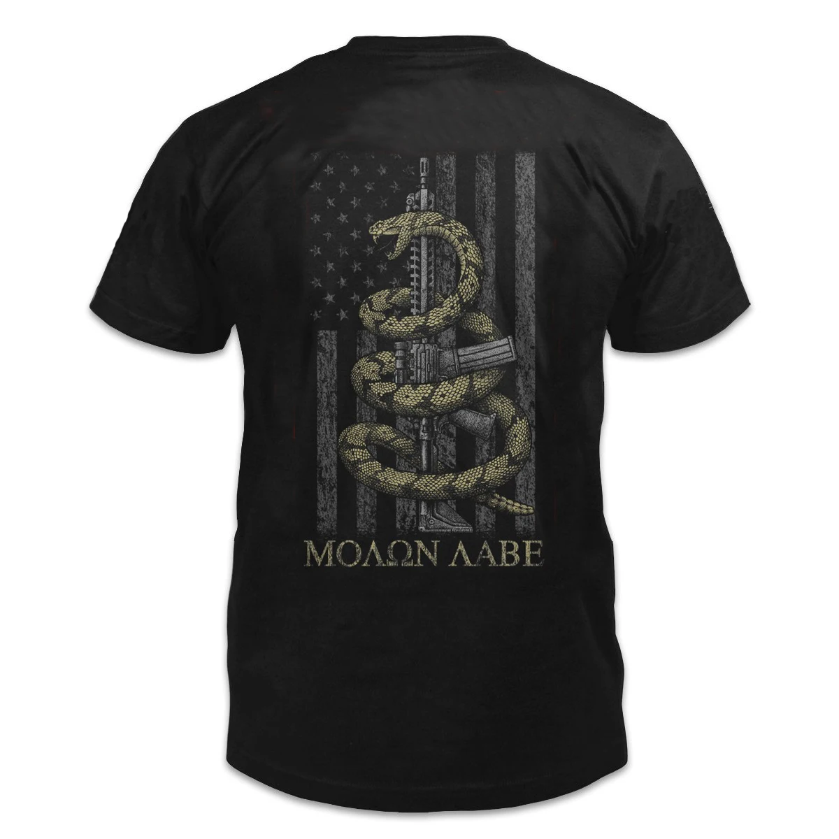 Creative Design American Flag AR-15 Coiled Rattlesnake Molon Labe T-Shirt. Summer Cotton Short Sleeve O-Neck Mens T Shirt New