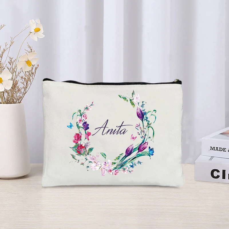 Custom Makeup Organizer Ladies Travel Essentials Cosmetic Bag Cute Floral Toiletry Pouch Lover Gift Bridesmaid Handbag for Women