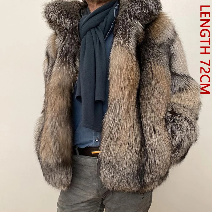 Winter Men\'s Real Fox Fur Jacket Short Luxury Brands Genuine Fur Jacket Natural Fox Fur Mens Coat