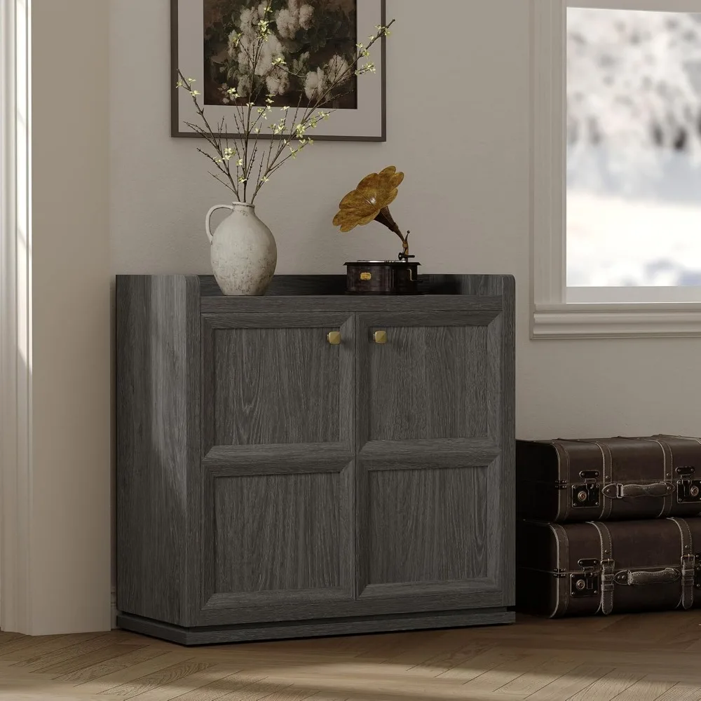 طاولة بوفيه حديثة مع مساحة تخزين وأرفف - أبواب خزانة مميزة مقاس 34 بوصة ومقابض ذهبية #2