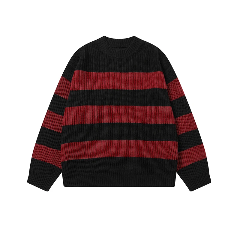 NXXTRESS Black Red Striped Sweaters Autumn and Winter Sweater Men Knit Jumpers Women Oversized Sweater Harajuku