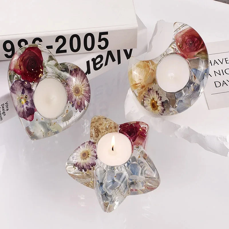 لتقوم بها بنفسك راتنجات الايبوكسي الحب القمر ستار الشمعدان قالب شمع مرآة ثلاثية الأبعاد حامل شمعة القلب قالب من السيليكون لصنع المجوهرات من مادة الراتنج