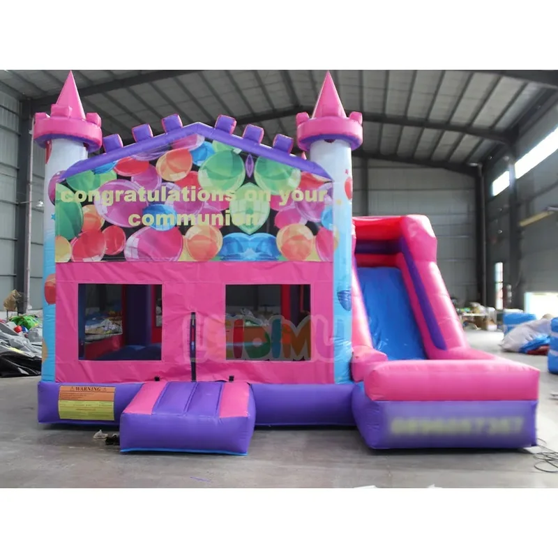 Princess Theme Inflatable Bouncy Castle Combo Kids Pink Inflatable Jumper Bounce House With Slide for Girls Party