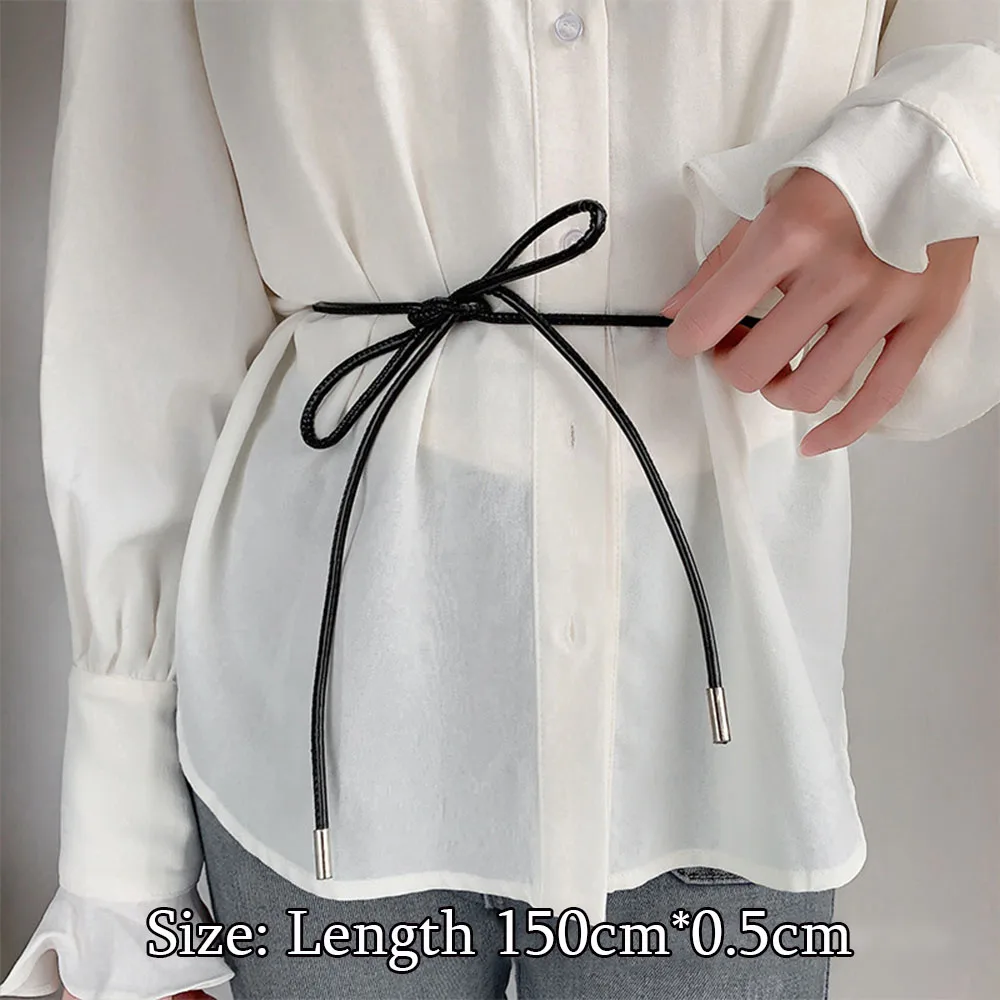 New Round Leather Rope Long Waist Belt Thin Slim Dresses String Waistband Knotted Waist Rope Skirt Decorative Coat Sweater Strap