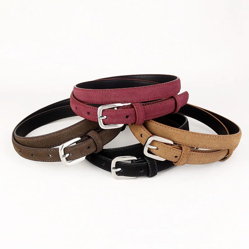 

Простой замшевый ремень из воловьей кожи для женщин, однотонные замшевые джинсы, универсальные аксессуары, модный и высококачественный студенческий ремень