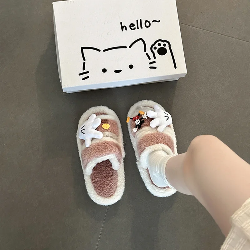 

Kids' Slippers House Shoes PU Leather Mickey Mouse Winter Shoes For Girls Warm Anti-slip White Pink Shoes Size 36-41