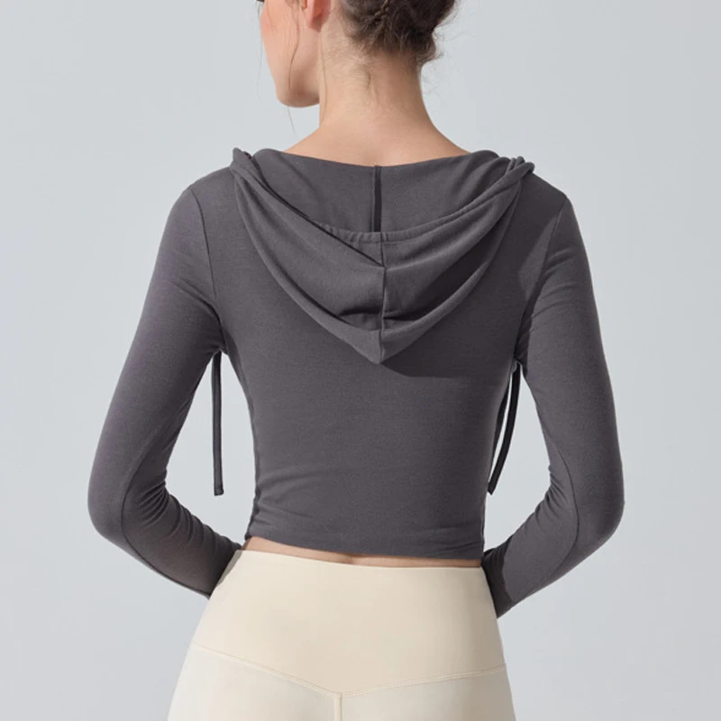 Women Long Sleeve Yoga Shirt Solid Color Slim Fit Gym Hooded T-shirt Breathable Quick Dry Running Top Female Sportswear Clothes