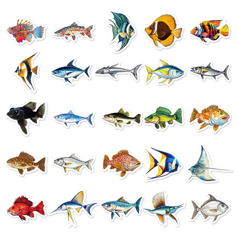 10/30/50PCS Cartoon Colored Fish PVC Sticky Sticker Aesthetic DIY Decoration Scrapbooking Hand Accounting Supplies