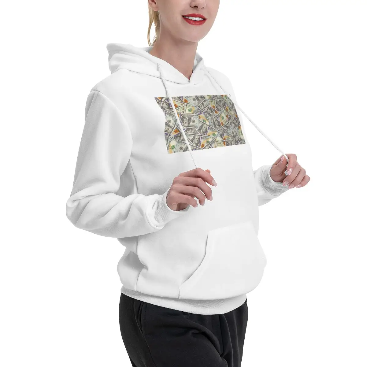 Sfondo di denaro gigante 100 banconote da un dollaro Felpa con cappuccio Hip Hop Pullover Autunno Inverno Uomo Donna Coppia Felpa Top a maniche lunghe