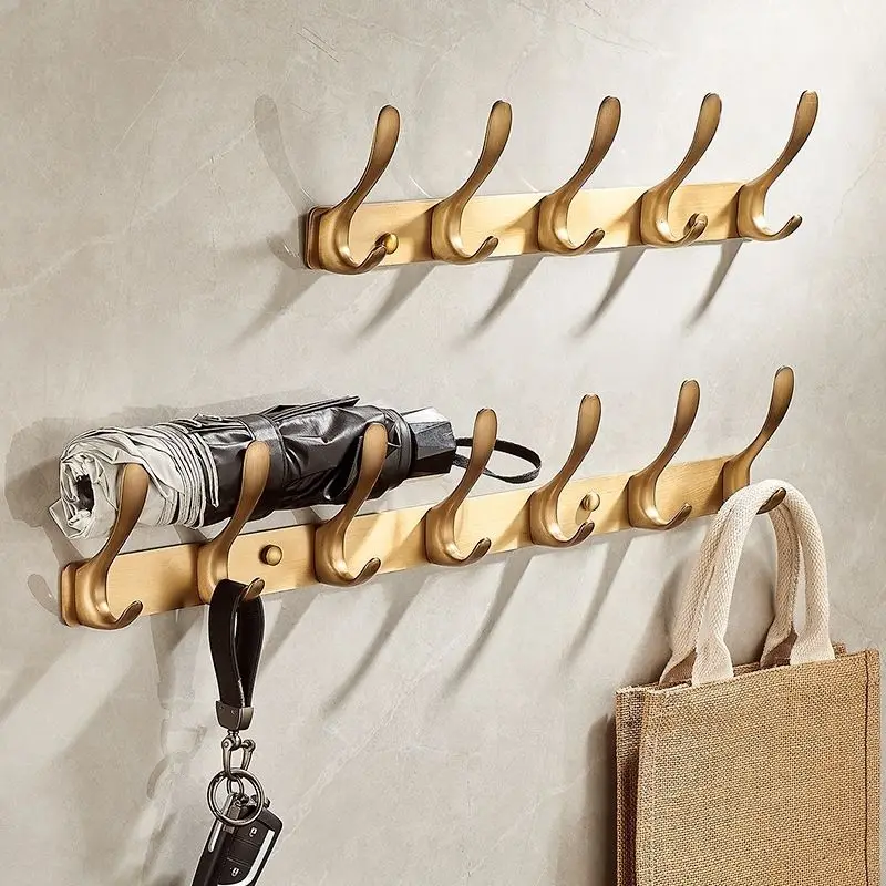 Minimalist Coat Shelf Luxury Antirust Wall Coat Rack Entrance Hall Cloakroom Clothes Storage Racks Versatile Solid Copper Hanger