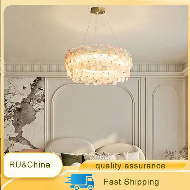 

Modern Living Room Chandelier Bedroom Dining Hall Petal Crystal Ceiling Light Coffee Shop Villa Decoration Lighting Tricolor LED