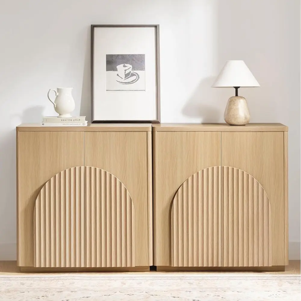 Oak 2-Piece Sideboard and Storage Cabinet Set for Living Room, Bar, or Kitchen