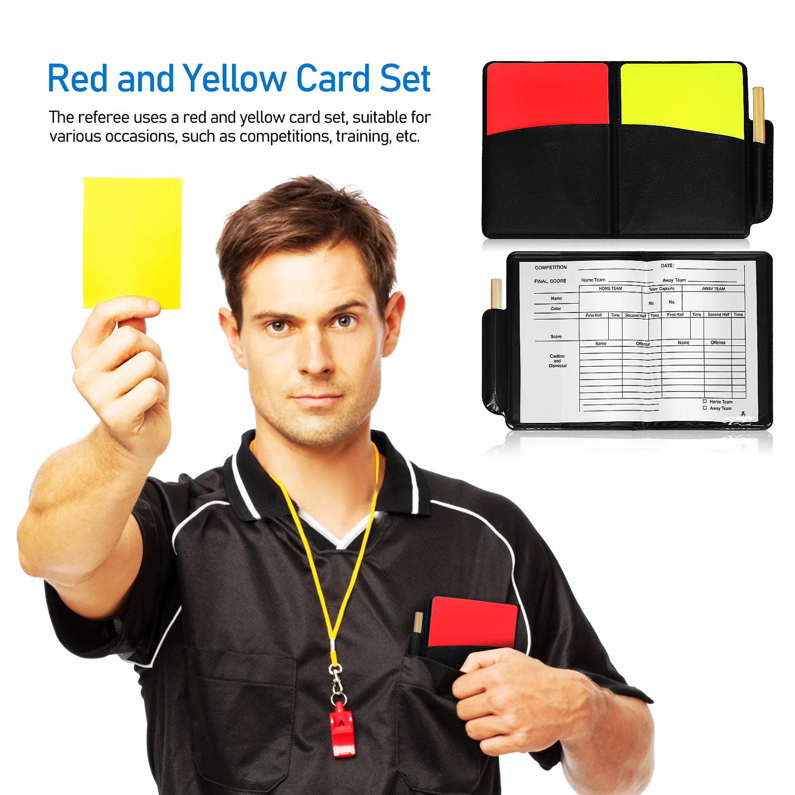 

2Set Portable Soccer Referee Kit Red Yellow Card Cover Complete Referee Tools Score Sheet Pencil Football Accessory