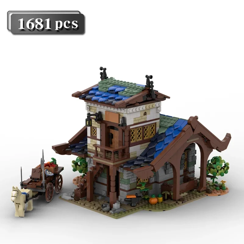 

Simoc Средневековый сарай MOC City, уличное здание, кирпичи, модель архитектуры, блоки, киоск для покупок, традиционный набор кирпичей для дома