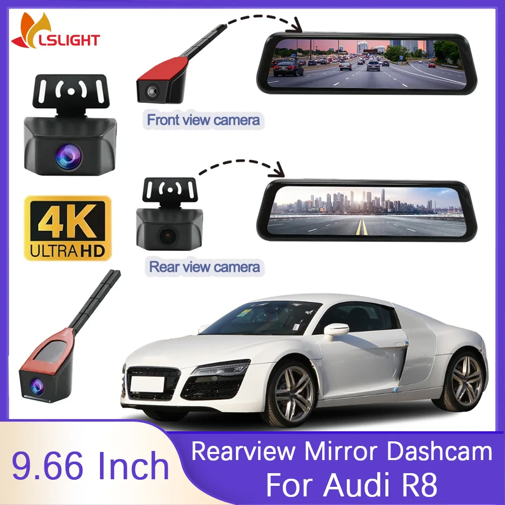 

Автомобильное зеркало заднего вида, видеорегистратор для Audi R8 2007 2008 2010 2011 2013 2014 с 4K передним обзором 1080P, камера заднего вида, монитор парковки