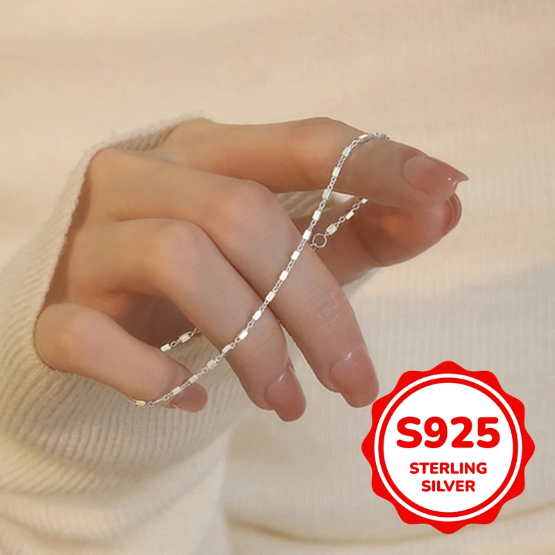 

s925 sterling silver flashing small squares plain chain bracelet for women light luxury classic elegant fashion retro simple