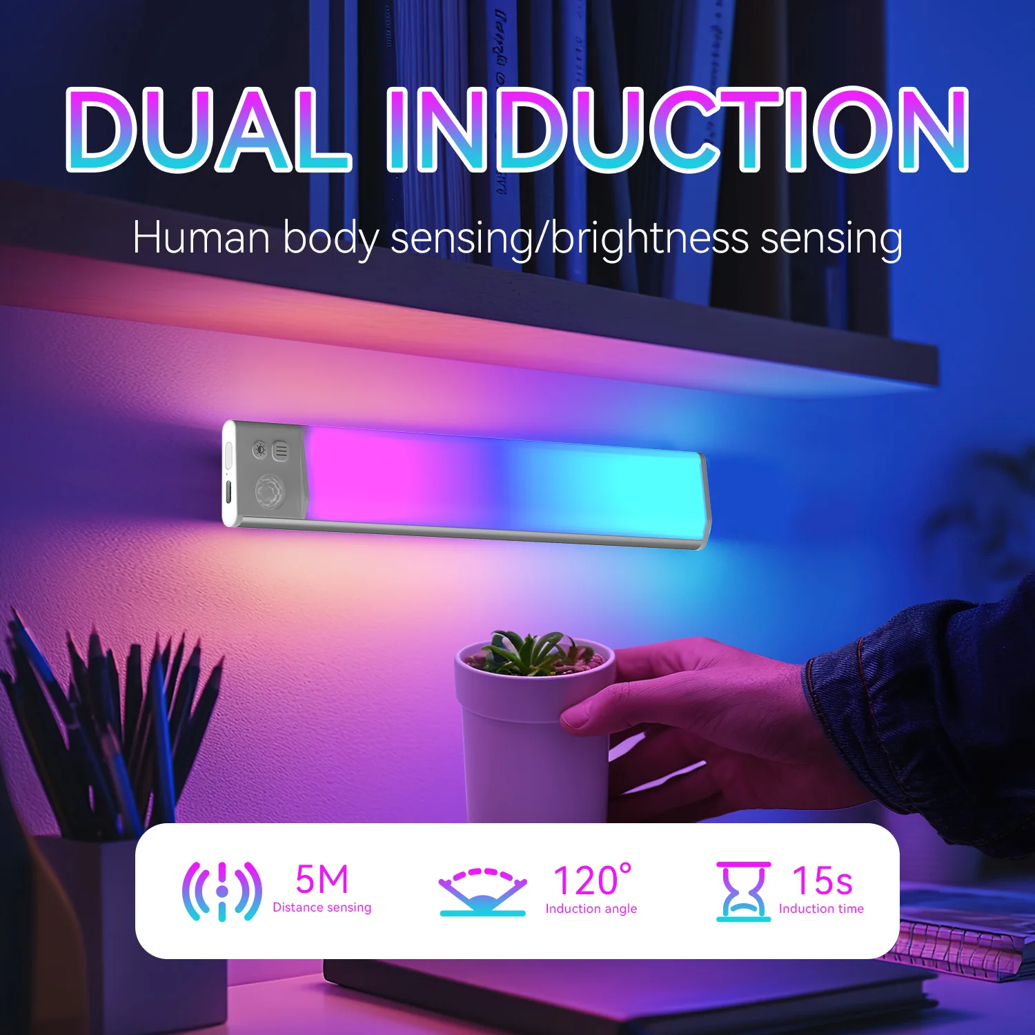RGB Under Cabinet Lighting LED Motion Sensor Light USB Closet Lights, Dimmable & 5 Streamer Lighting Effects Under Counter Light