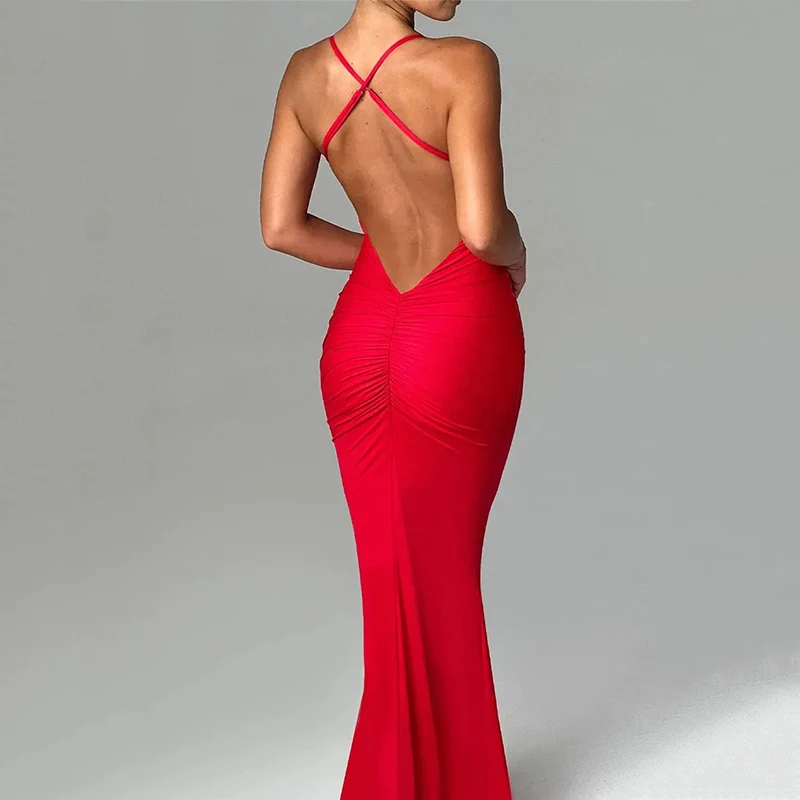 

Spaghetti Strap Backless Sexy Maxi Dresses For Women Fashion Sleeveless Bodycon Guest Prom Dress Party Elegant Sundresses